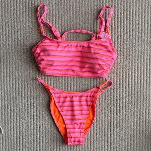 Wild Fable Vibrant Pink and Orange Stripe Bikini